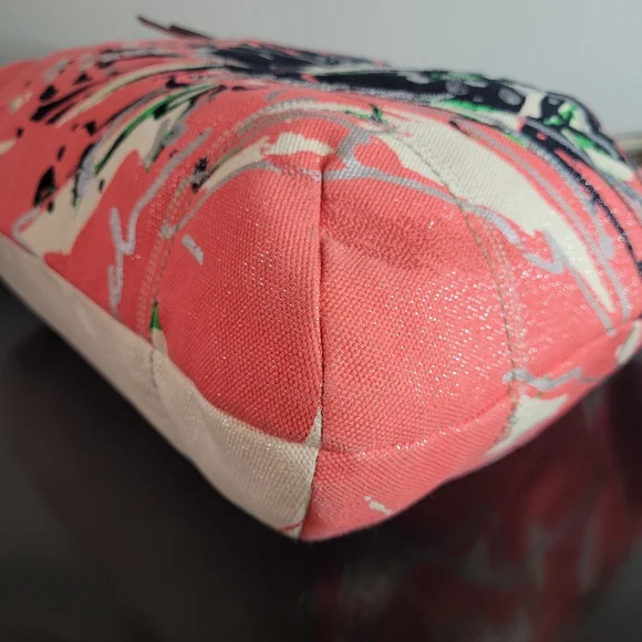 Coach Poppy Signature Coral Ivory Canvas Sequin Glam Shoulder Bag - Picture 15 of 16